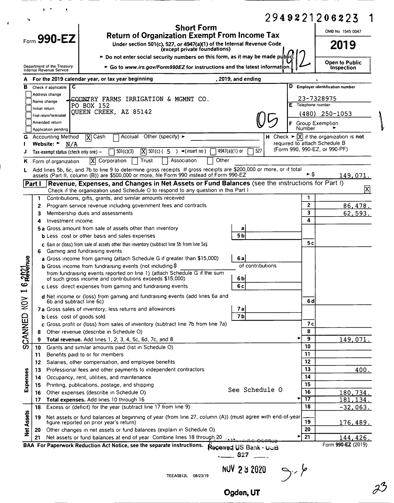 Image of first page of 2019 Form 990EO for Country Farms Irrigation and MGMNT