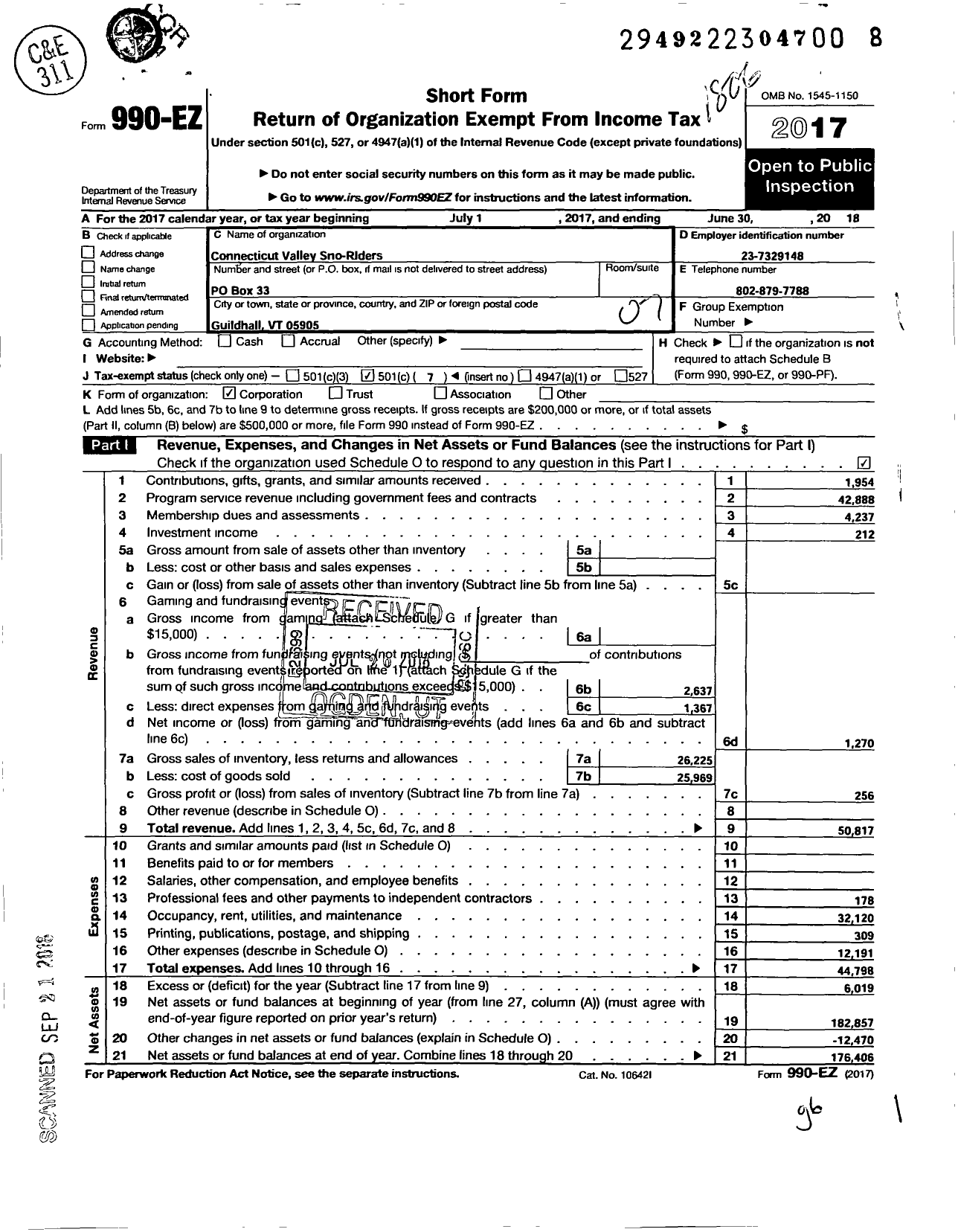 Image of first page of 2017 Form 990EO for Connecticut Valley Sno-Riders