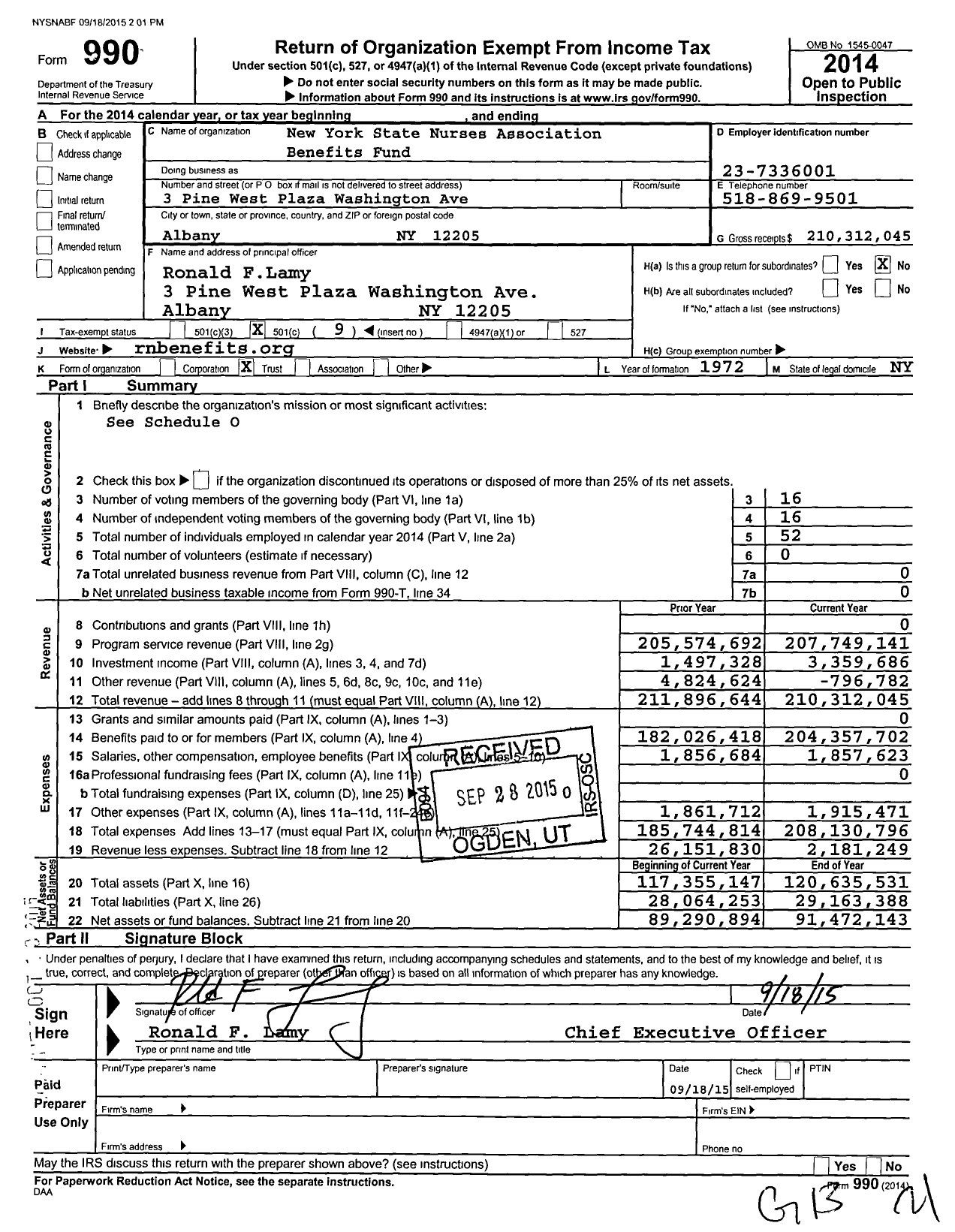 Image of first page of 2014 Form 990O for New York State Nurses Association Pension Plan and Benefits Fund