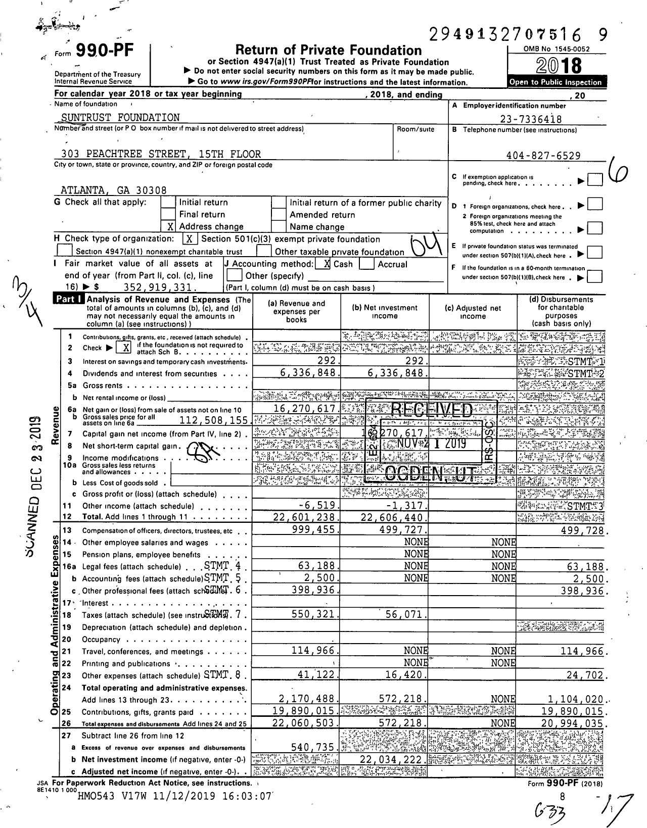 Image of first page of 2018 Form 990PF for Truist Foundation