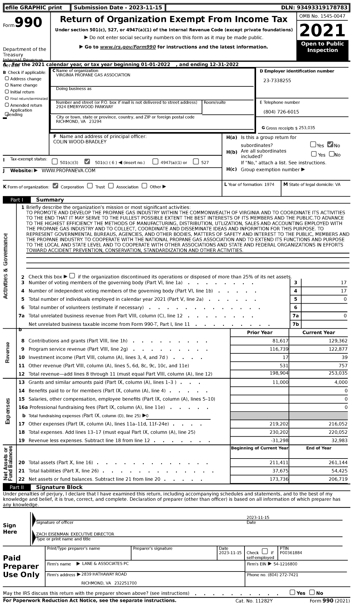 Image of first page of 2022 Form 990 for Virginia Propane Gas Association