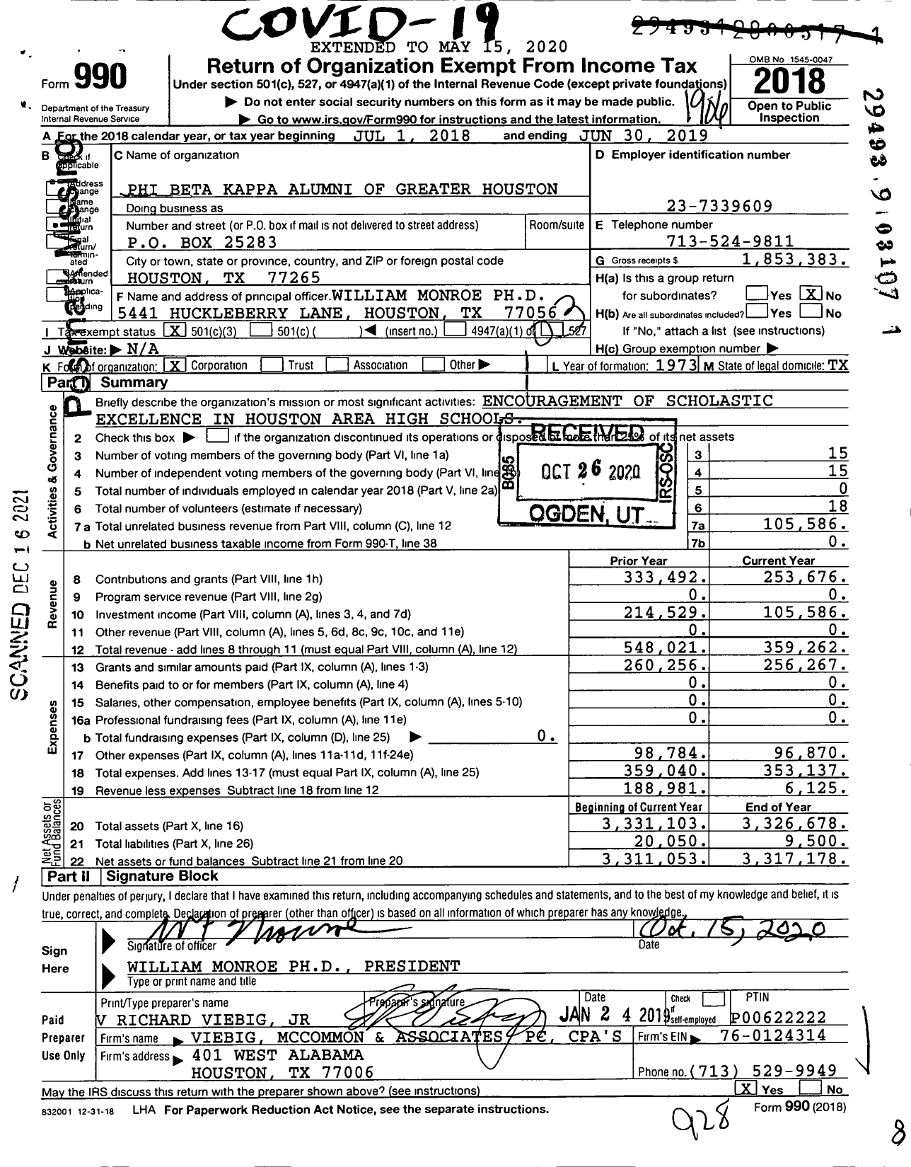 Image of first page of 2018 Form 990 for Phi Beta Kappa Society - Houston TX Association