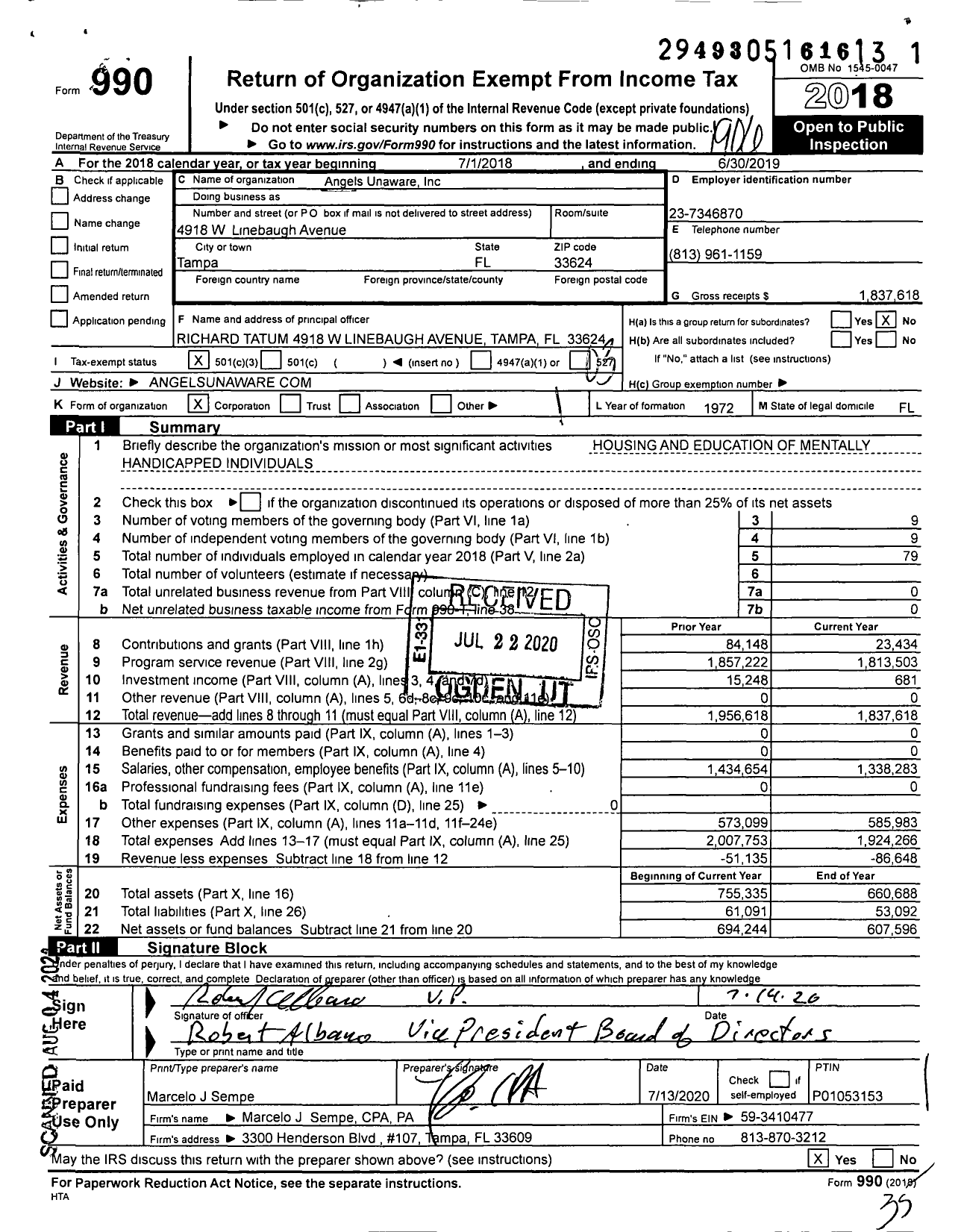 Image of first page of 2018 Form 990 for Angels Unaware