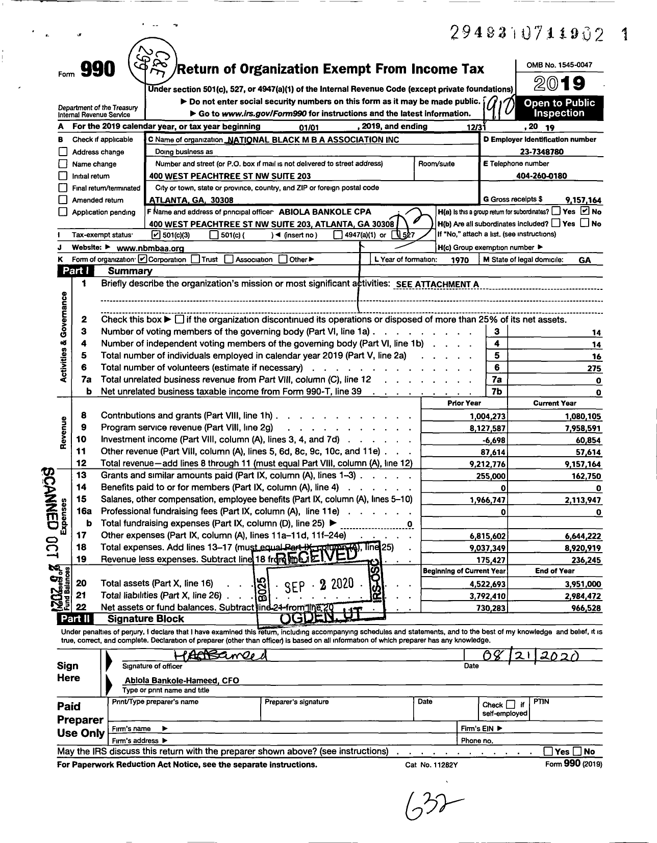 Image of first page of 2019 Form 990 for National Black MBA Association