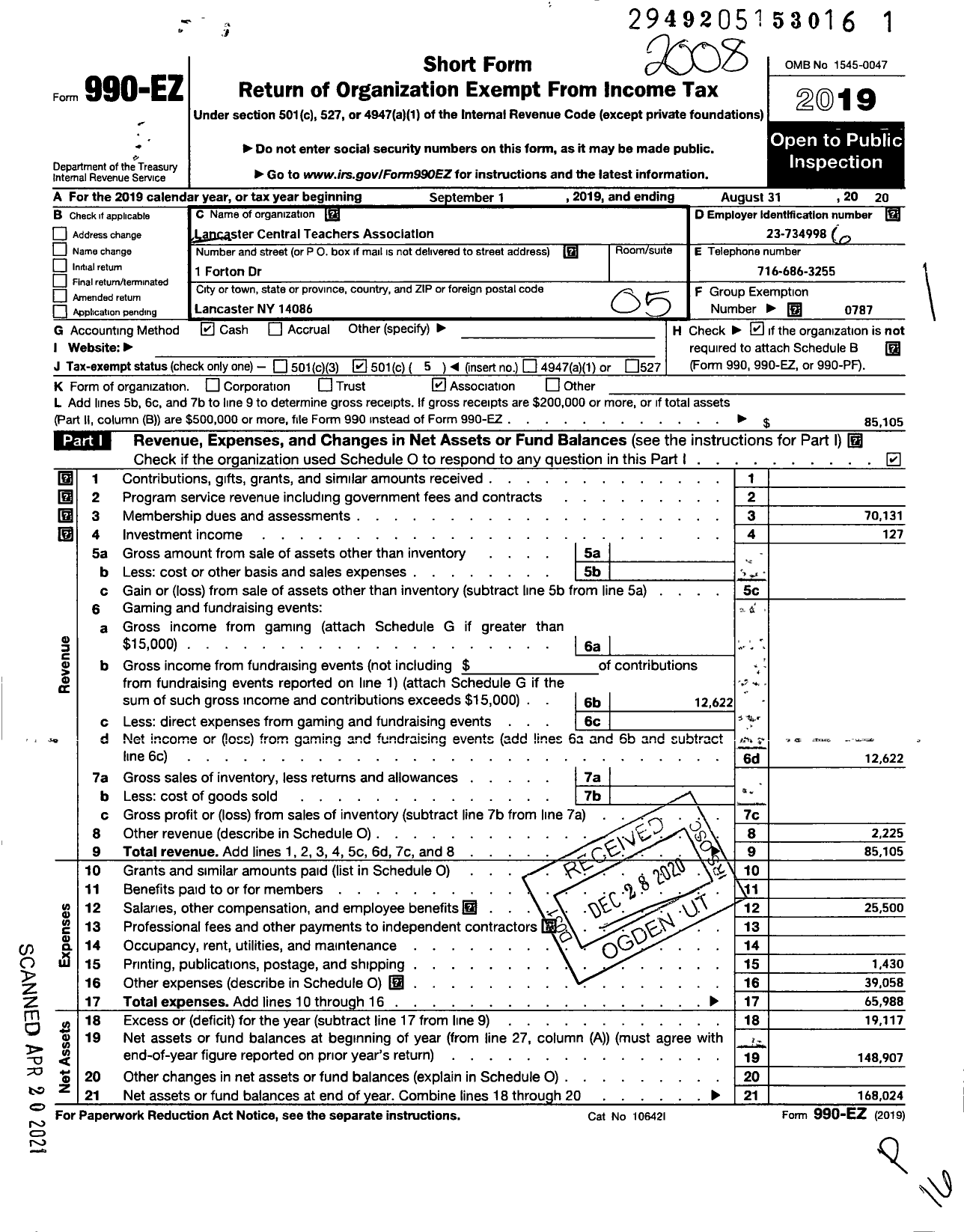 Image of first page of 2019 Form 990EO for Lancaster Central Teachers Association