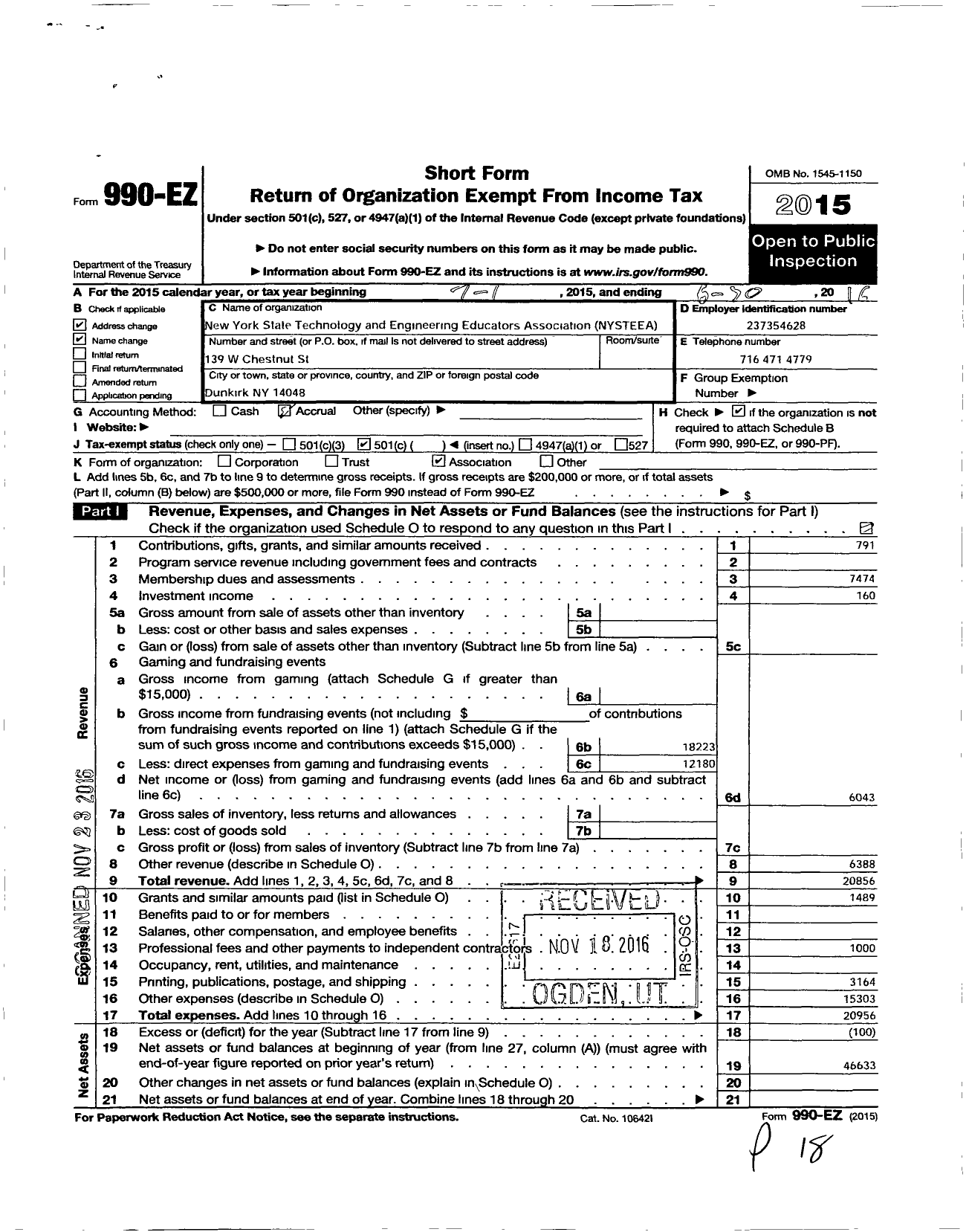 Image of first page of 2015 Form 990EO for New York State Technology and Engineering Educators Association