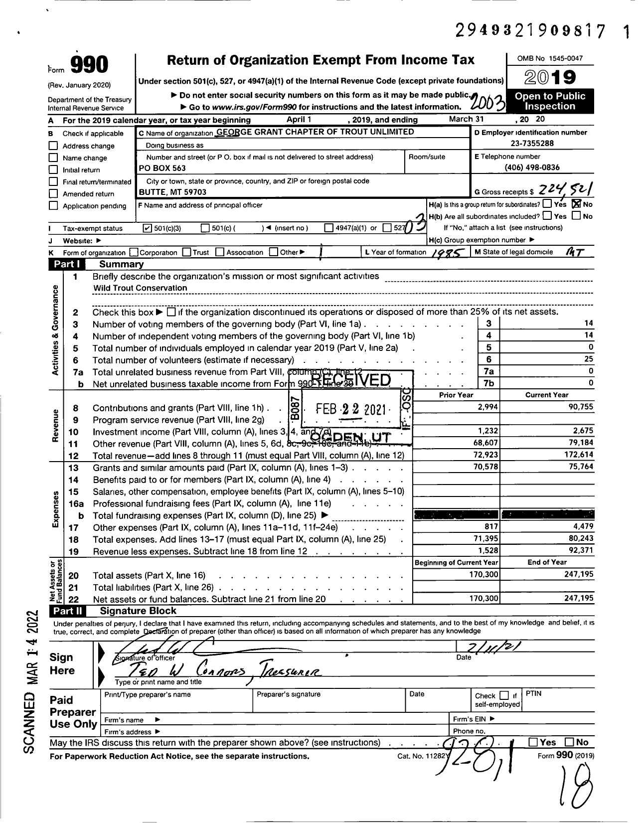 Image of first page of 2019 Form 990 for Trout Unlimited - 183 George Grant