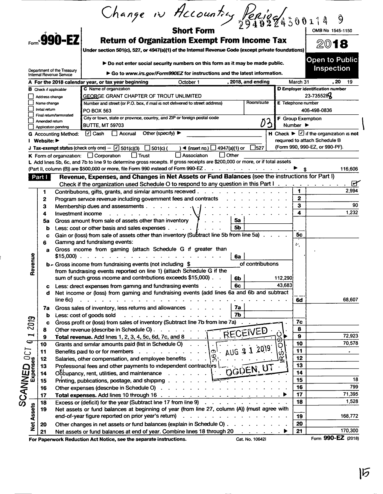 Image of first page of 2018 Form 990EZ for Trout Unlimited - 183 George Grant