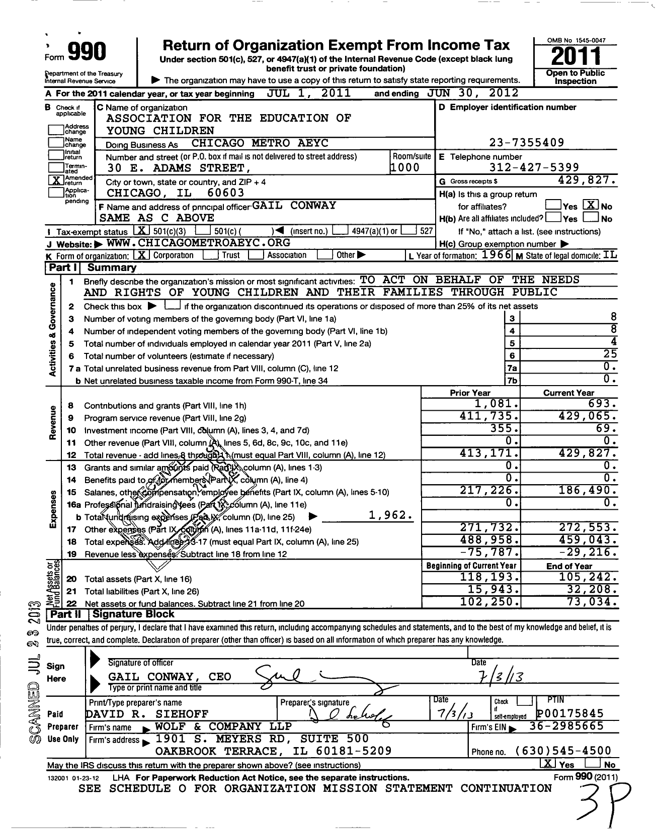 Image of first page of 2011 Form 990 for Chicago Metropolitan Association for the Education of Young Children