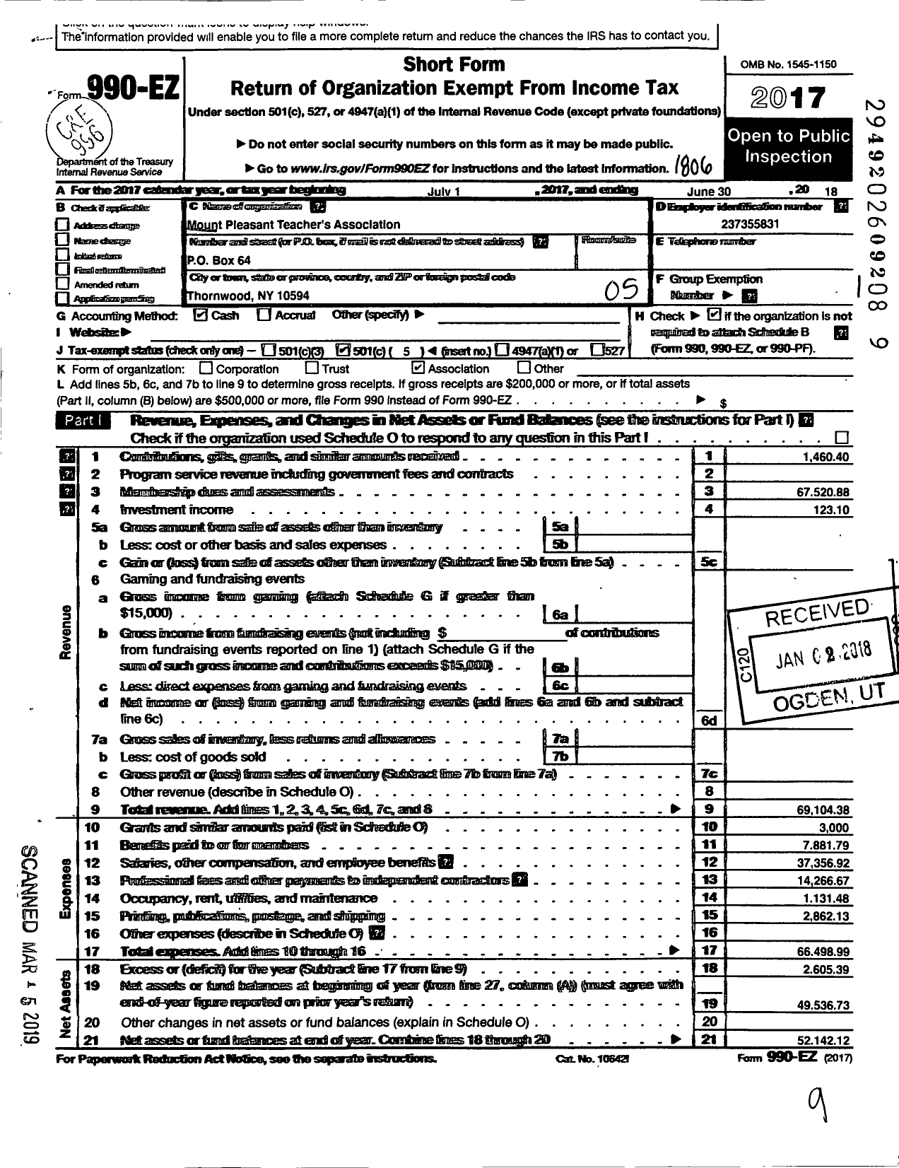 Image of first page of 2017 Form 990EO for AMERICAN FEDERATION OF TEACHERS - 2853 MT Pleasant