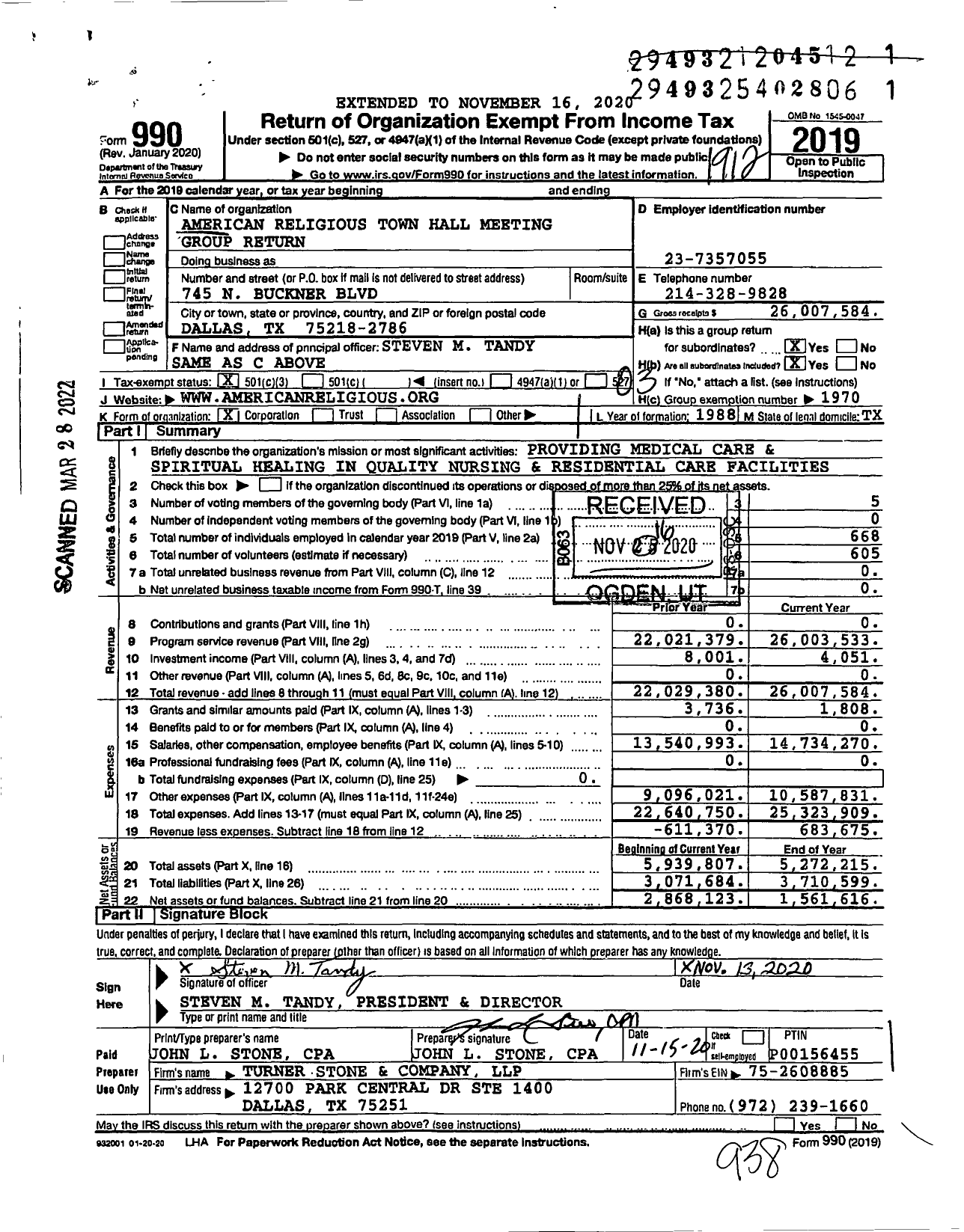 Image of first page of 2019 Form 990 for American Religious Town Hall Meeting