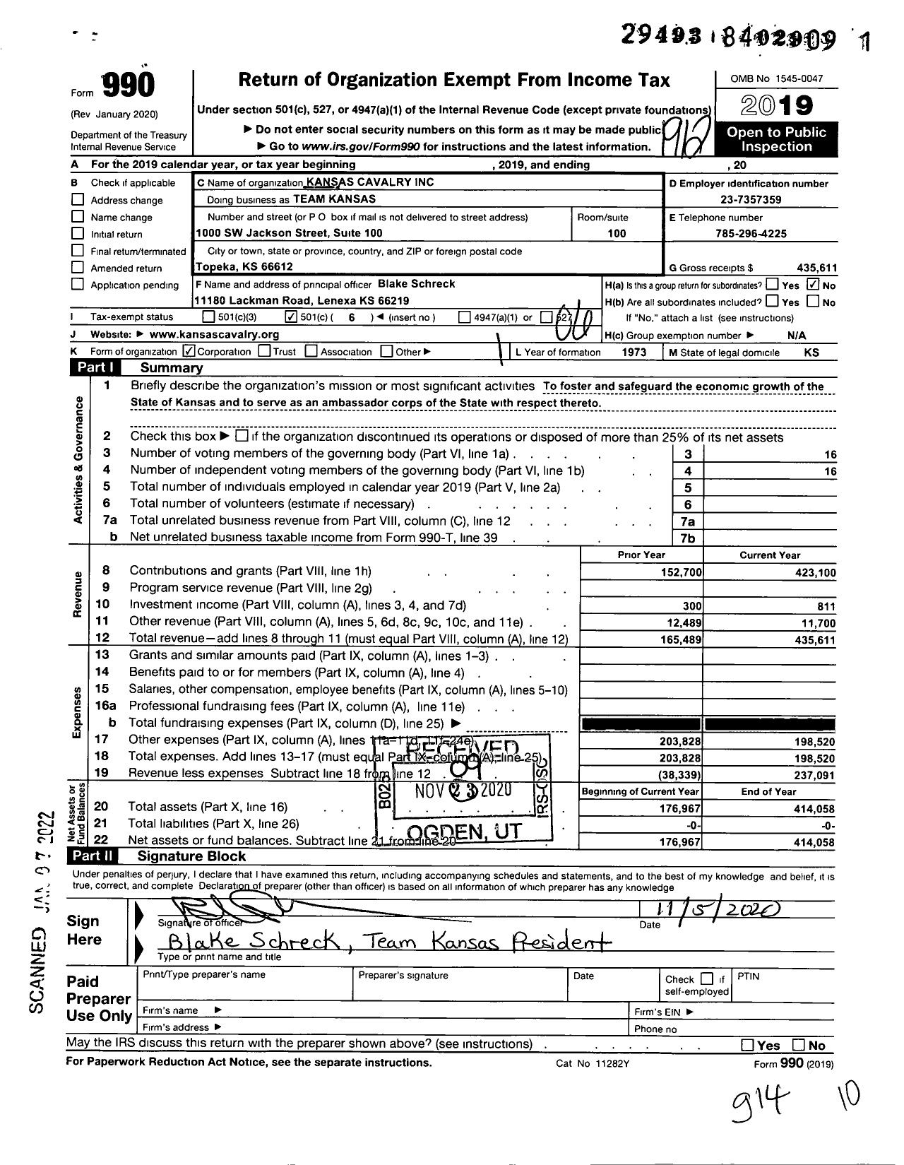 Image of first page of 2019 Form 990O for Team Kansas