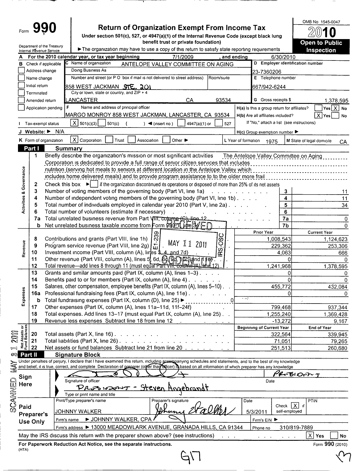 Image of first page of 2009 Form 990 for Antelope Valley Committee on Aging