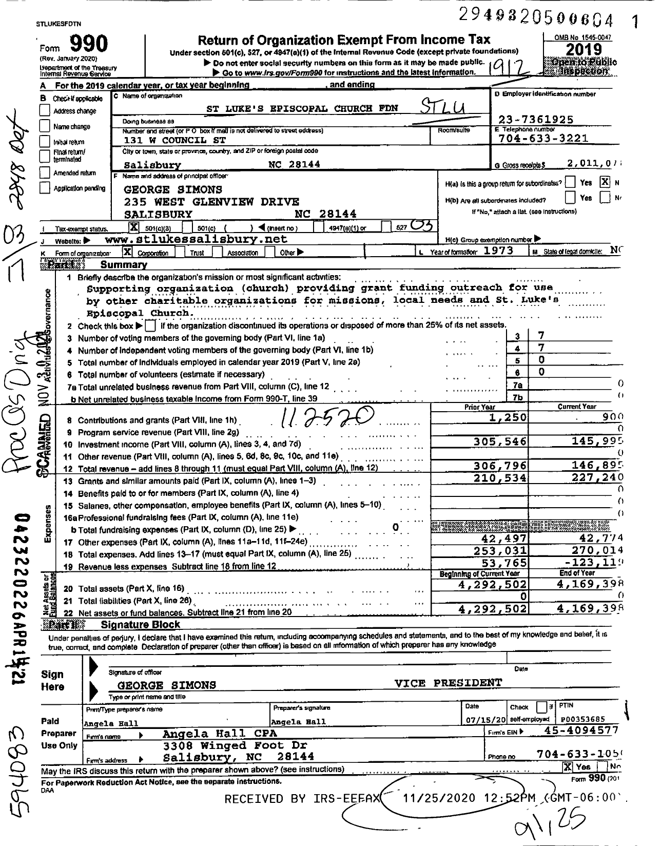 Image of first page of 2019 Form 990 for St Lukes Episcopal Church Foundation