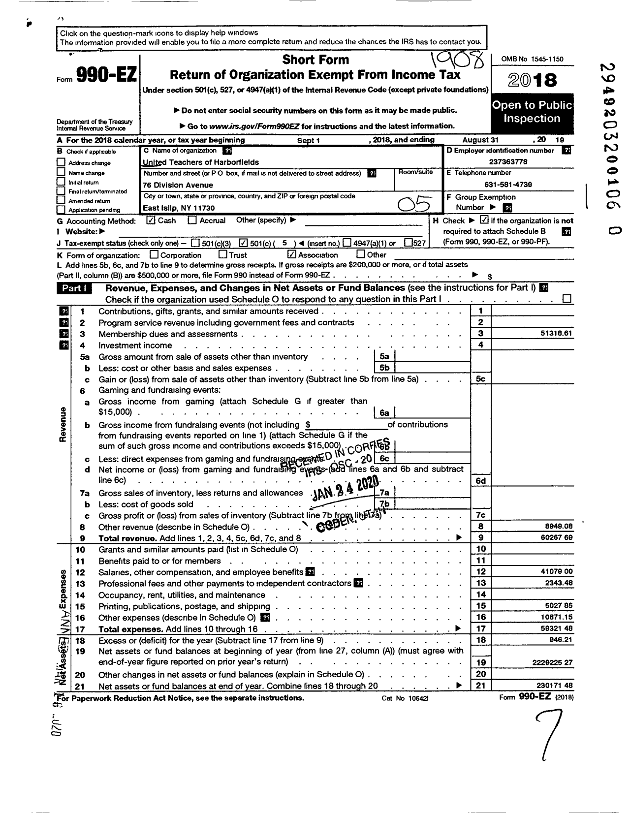 Image of first page of 2018 Form 990EO for American Federation of Teachers - 2711 Ut Harborfields