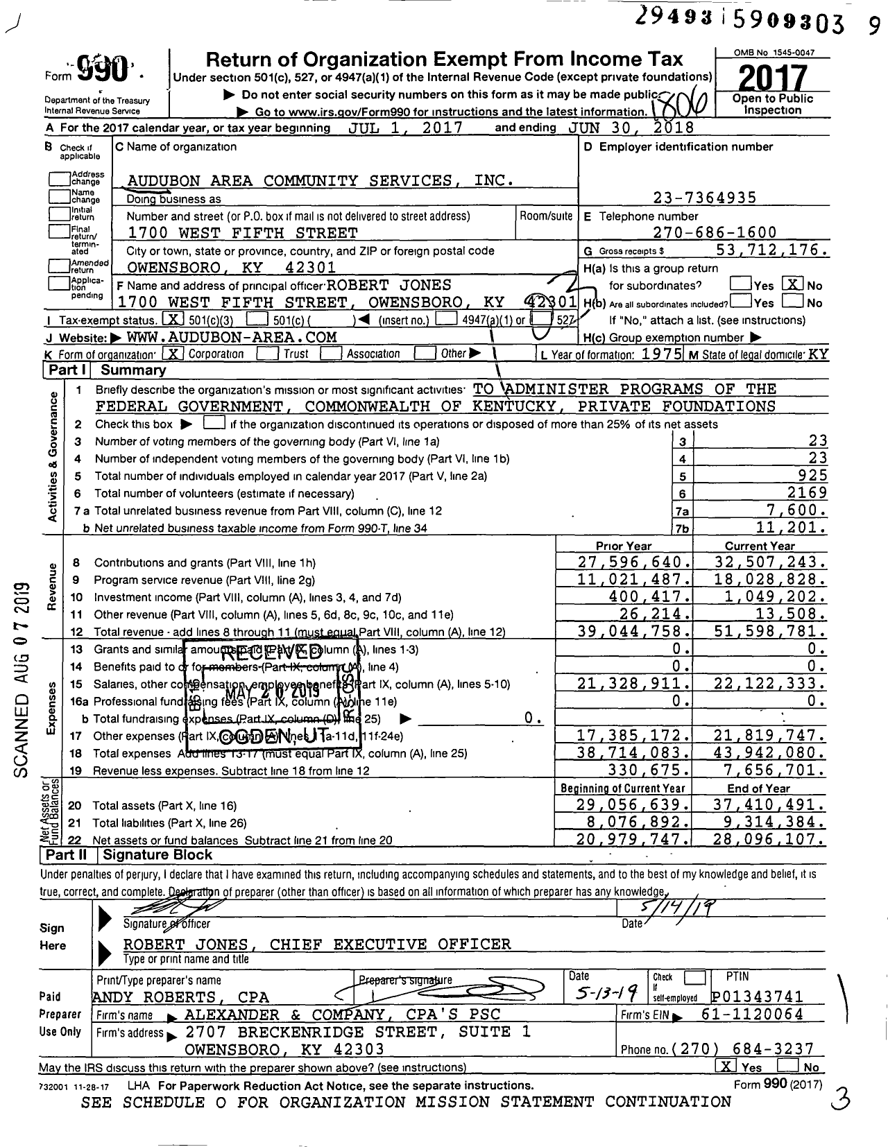 Image of first page of 2017 Form 990 for Audubon Area Community Services
