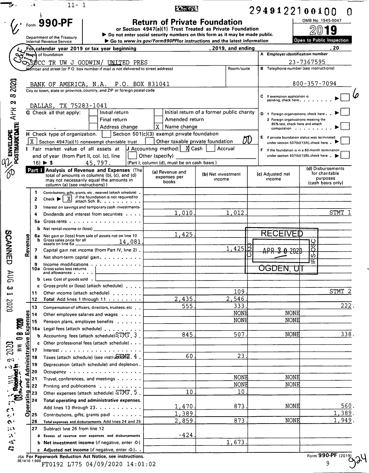 Image of first page of 2019 Form 990PR for United Presbyterian Homes Trust