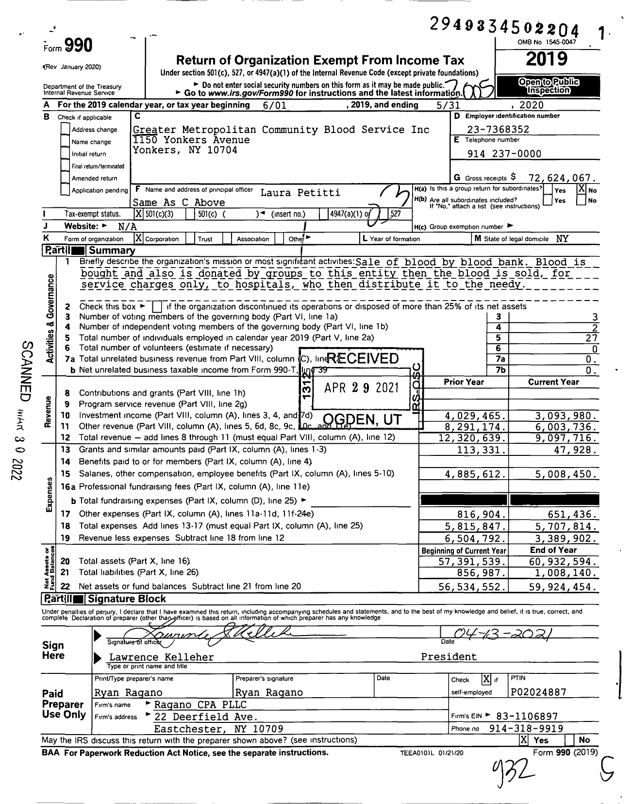 Image of first page of 2019 Form 990 for BloodBanker