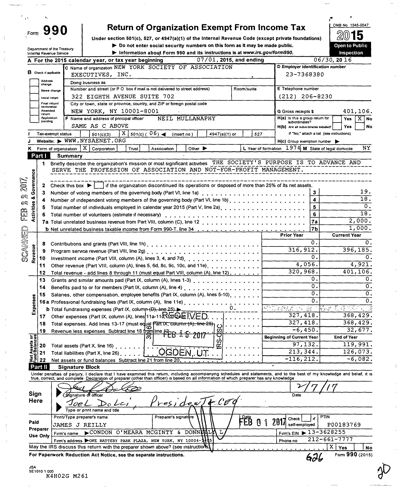 Image of first page of 2015 Form 990O for New York Society of Association Executives