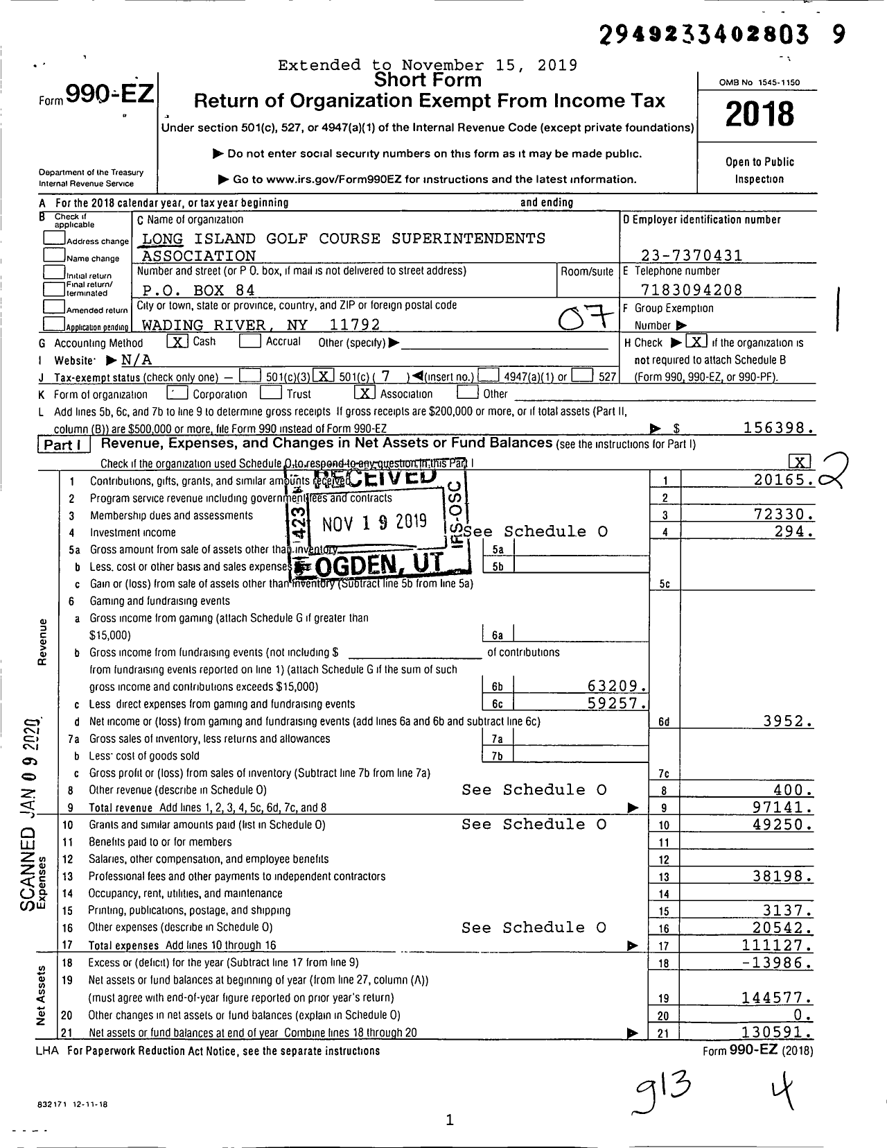 Image of first page of 2018 Form 990EO for Long Island Golf Course Superintendents