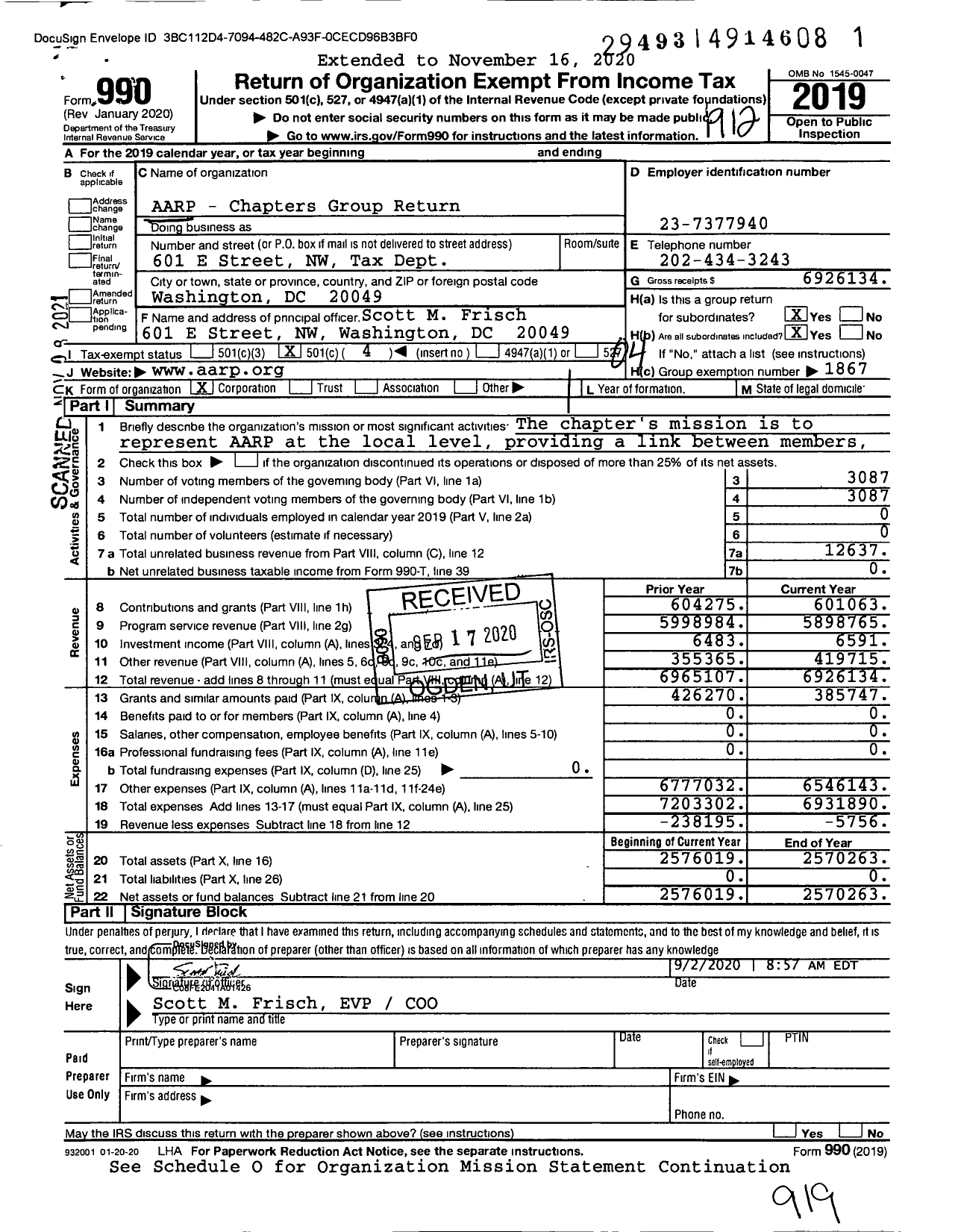 Image of first page of 2019 Form 990O for AARP - Chapters Group Return