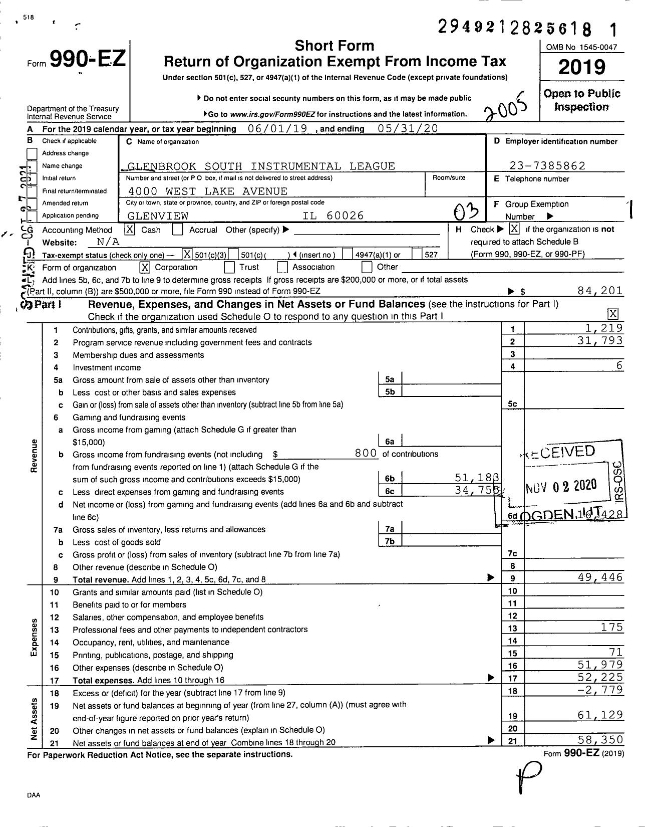 Image of first page of 2019 Form 990EZ for Glenbrook South Instrumental League