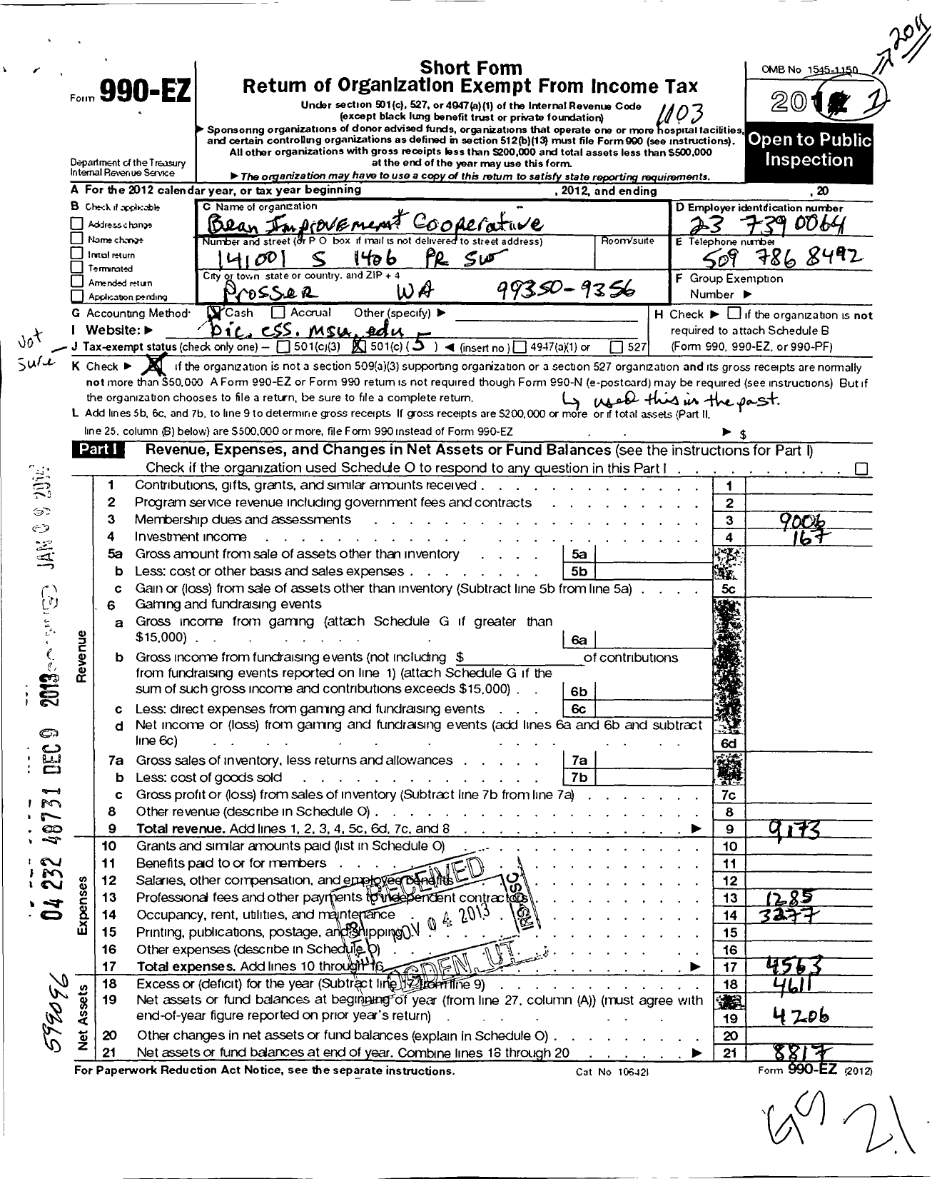 Image of first page of 2010 Form 990EO for Bean Improvement Cooperative