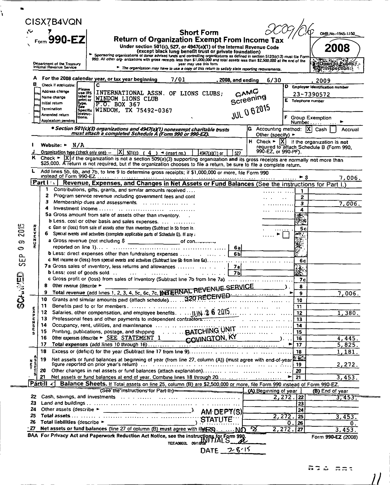 Image of first page of 2008 Form 990EO for International Association of Lions Clubs