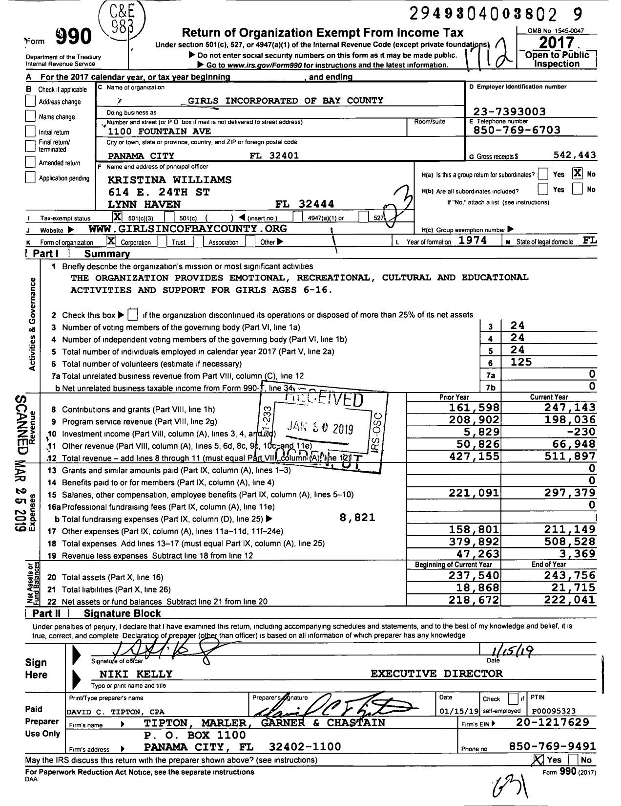Image of first page of 2017 Form 990 for Girls Incorporated of Bay County