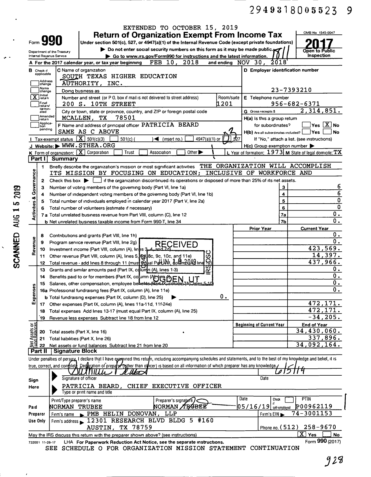 Image of first page of 2017 Form 990 for Rio-South Texas Education and Community Development Foundation