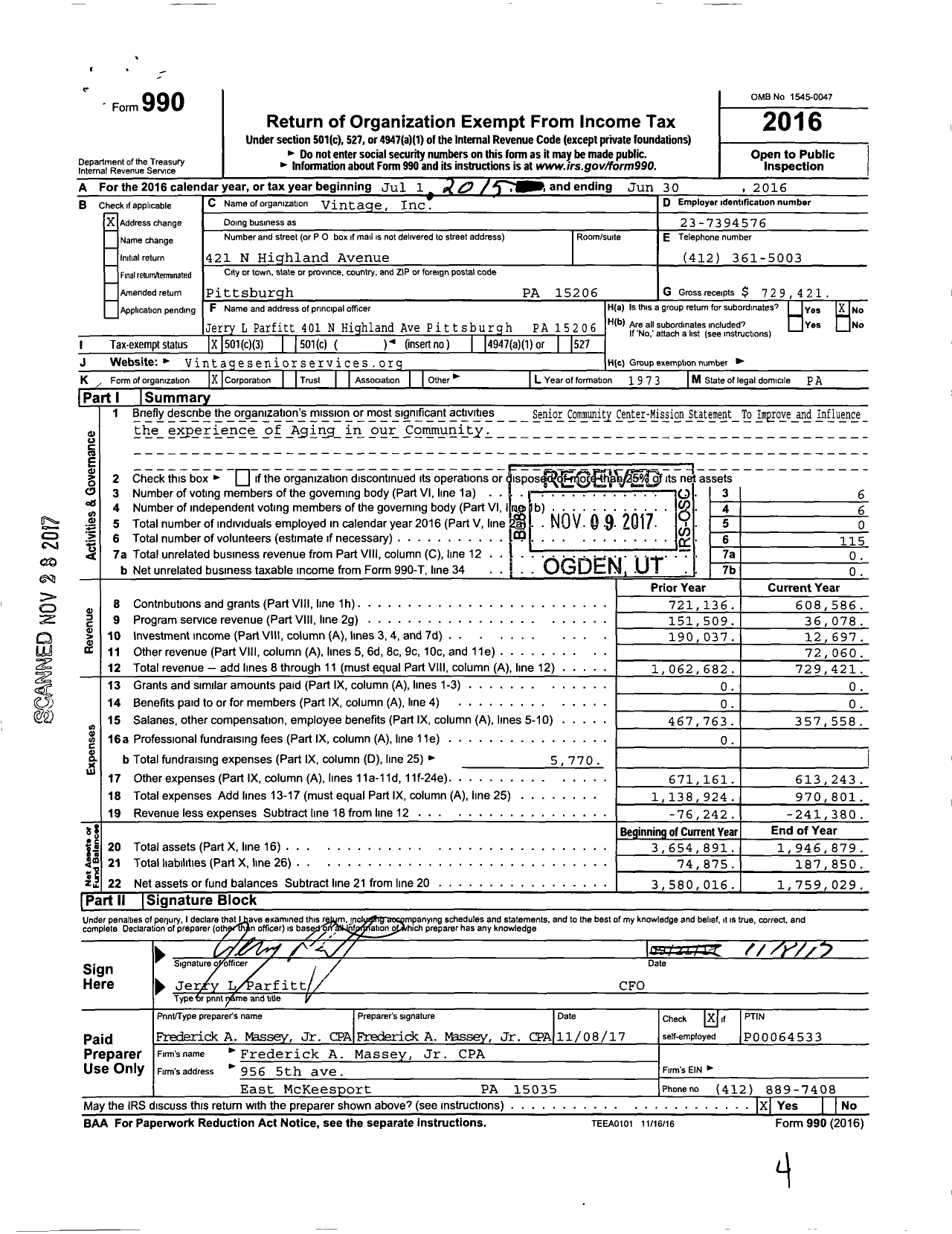 Image of first page of 2015 Form 990 for Vintage