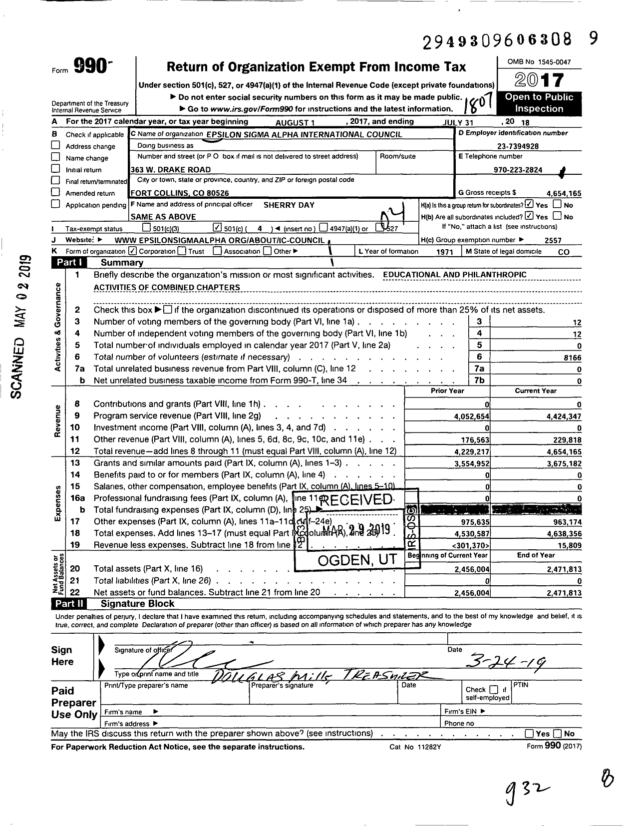 Image of first page of 2017 Form 990O for Epsilon Sigma Alpha - Group Return