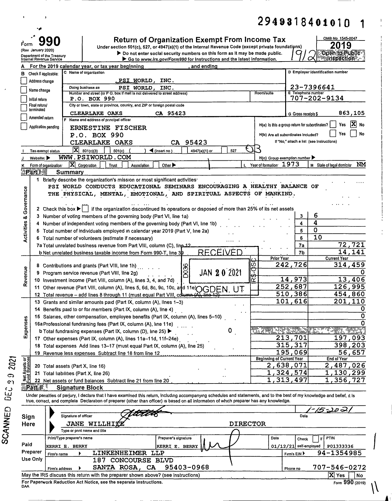 Image of first page of 2019 Form 990 for PSI World