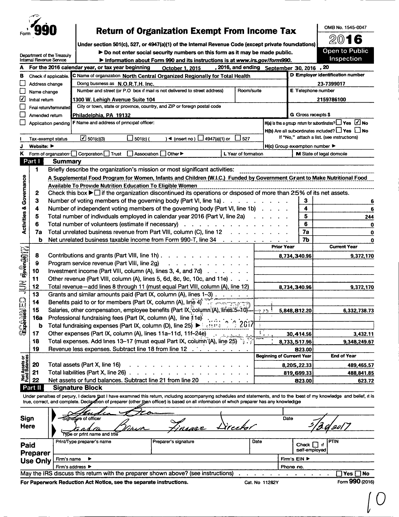 Image of first page of 2015 Form 990 for Northcentral Central Organized Regionally for Total Health
