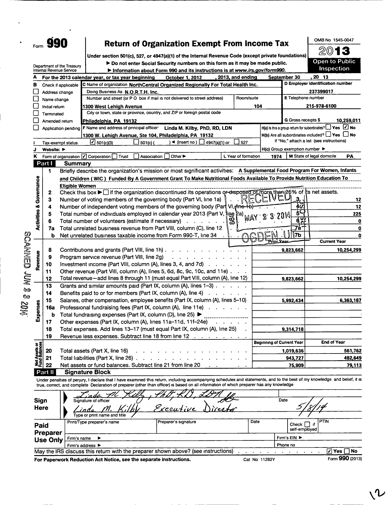 Image of first page of 2012 Form 990 for Northcentral Central Organized Regionally for Total Health