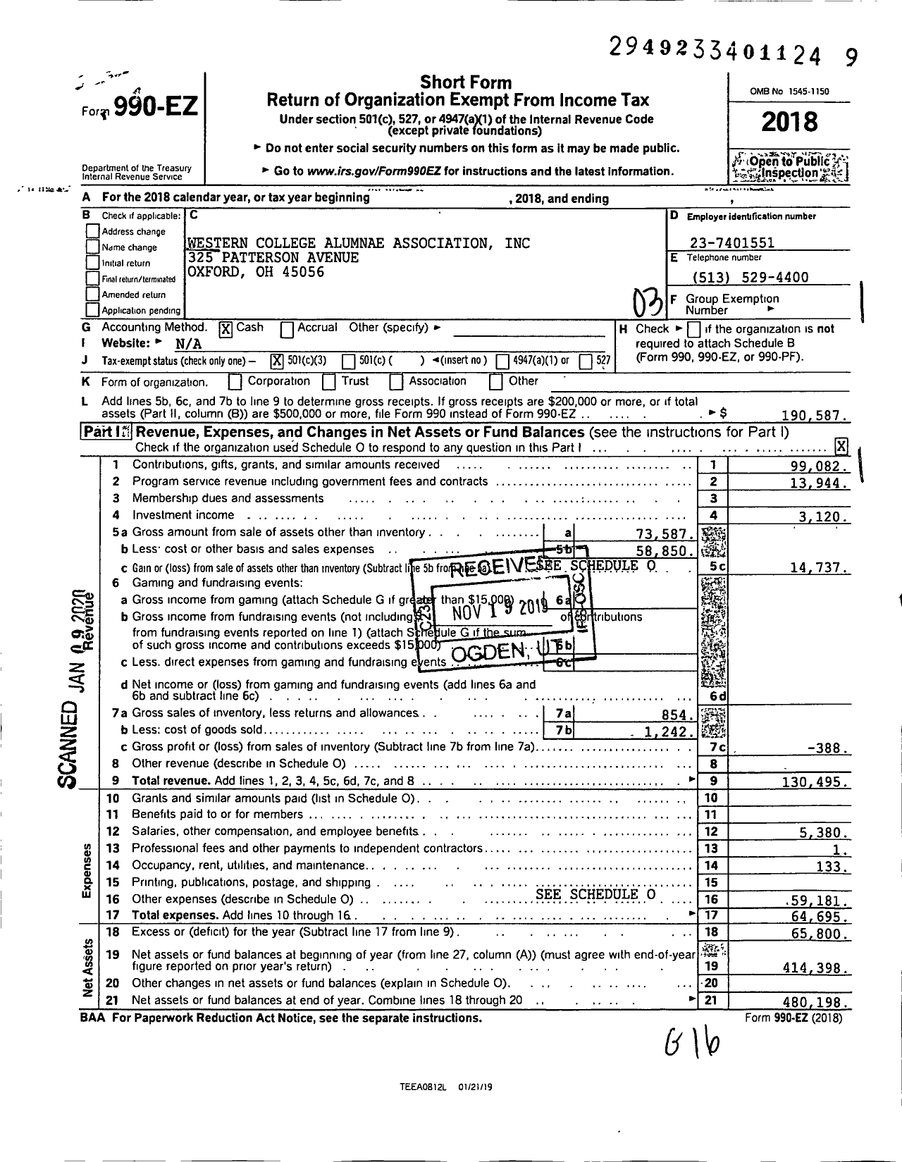 Image of first page of 2018 Form 990EZ for Western College Alumnae Association