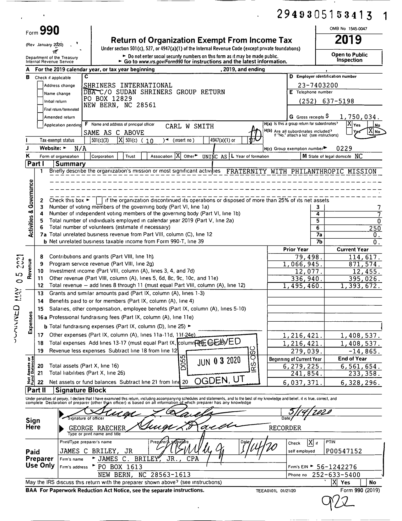 Image of first page of 2019 Form 990O for Shriners International - Sudan Shriners Group Return