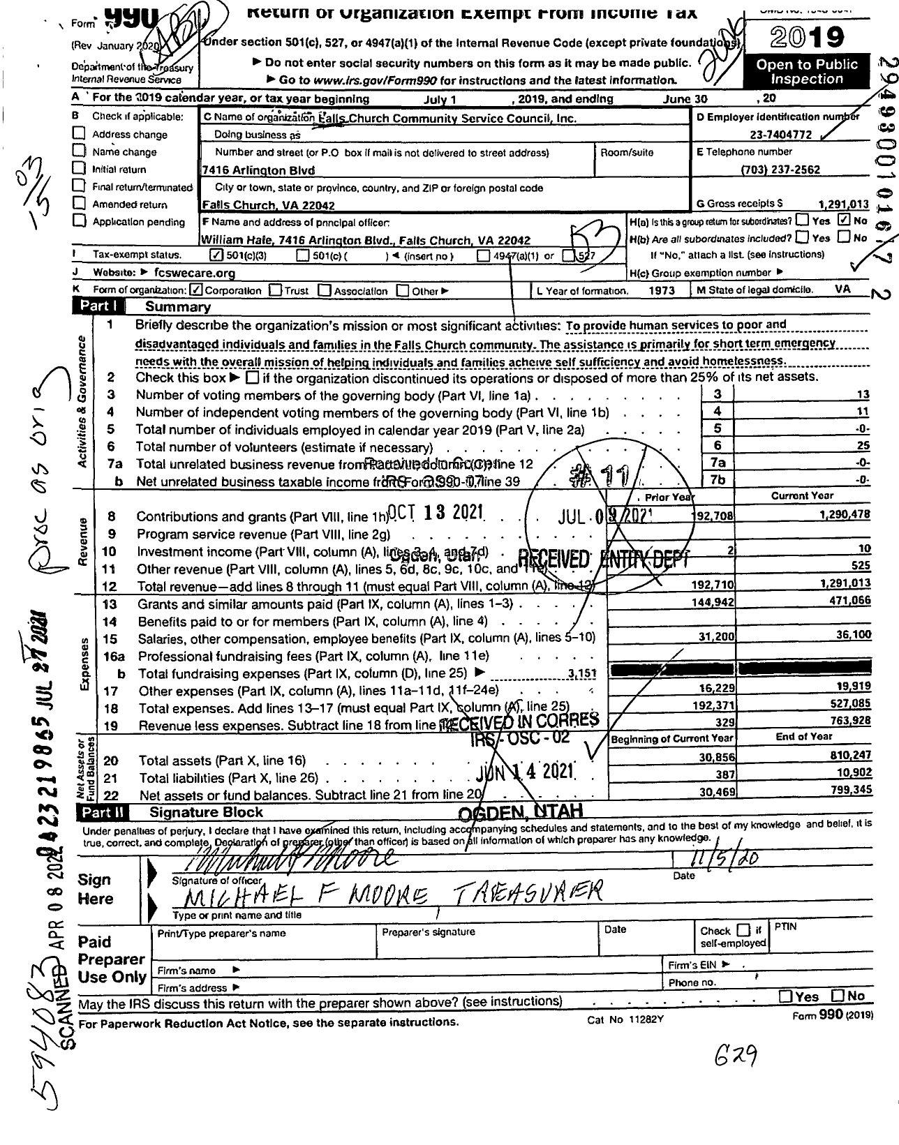 Image of first page of 2019 Form 990 for Falls Church Community Service Council