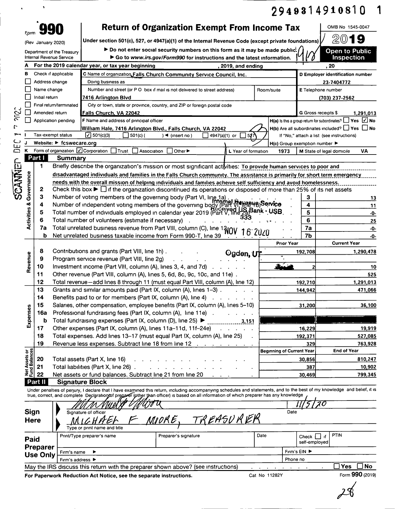 Image of first page of 2019 Form 990 for Falls Church Community Service Council