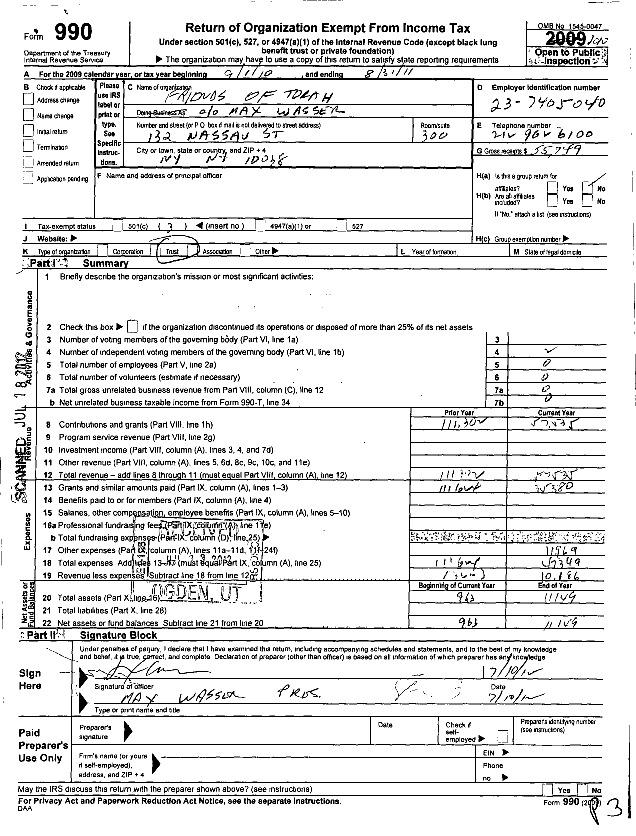 Image of first page of 2010 Form 990 for Friends of Torah