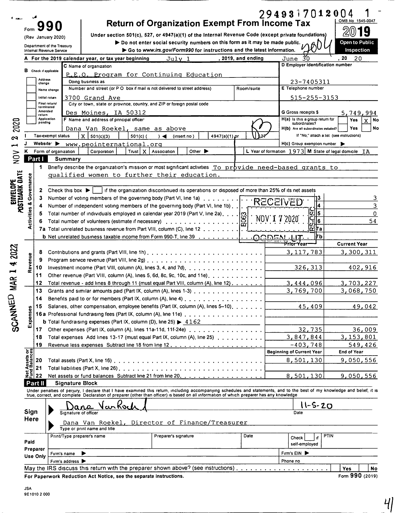 Image of first page of 2019 Form 990 for PEO Program for Continuing Education