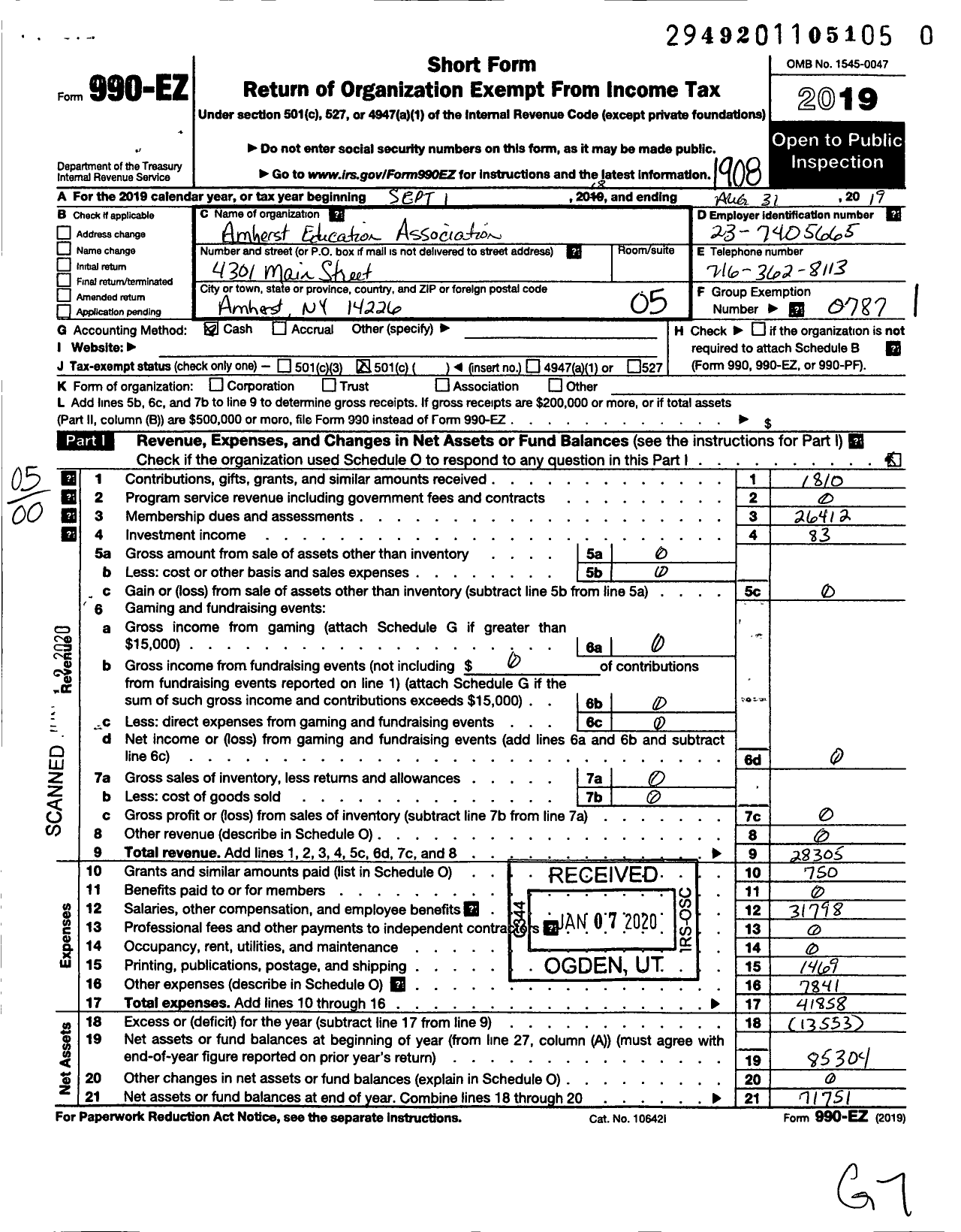 Image of first page of 2018 Form 990EO for AMERICAN FEDERATION OF TEACHERS - 2465 Amherst Education Association