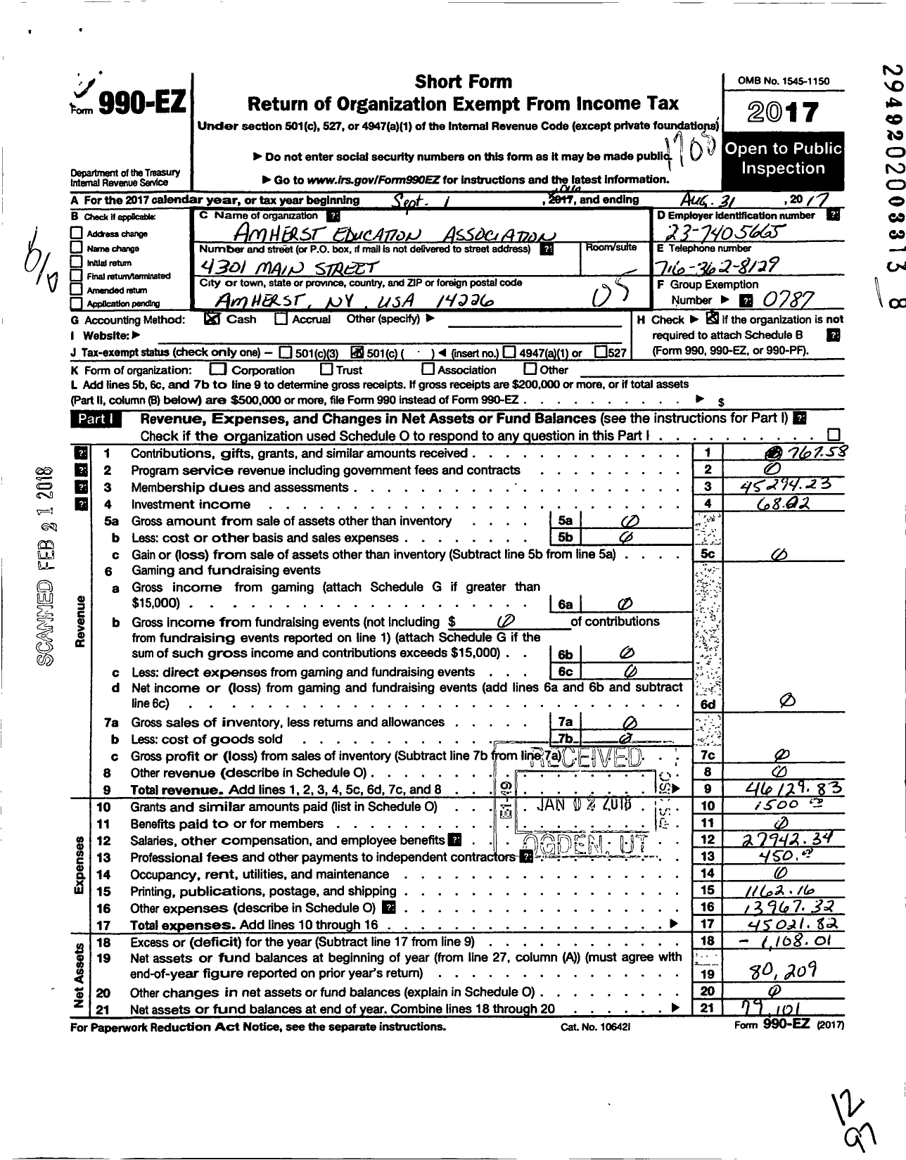 Image of first page of 2016 Form 990EO for AMERICAN FEDERATION OF TEACHERS - 2465 Amherst Education Association