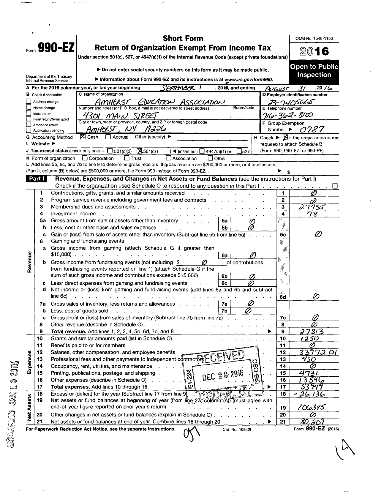 Image of first page of 2015 Form 990EO for AMERICAN FEDERATION OF TEACHERS - 2465 Amherst Education Association