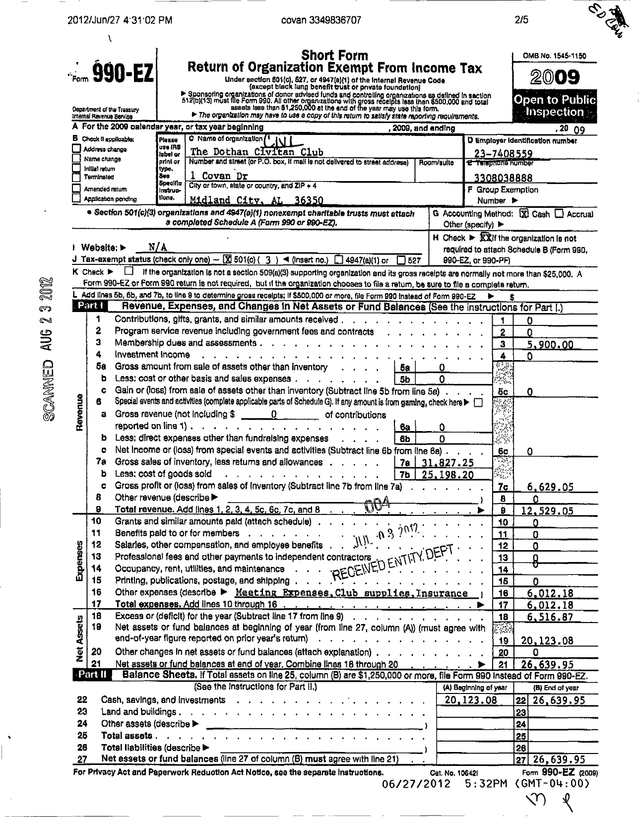 Image of first page of 2008 Form 990EZ for The Dothan CIVITAN Club