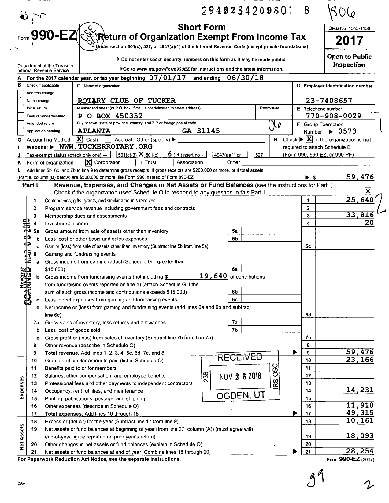 Image of first page of 2017 Form 990EO for Rotary International - Rotary Club of Tucker