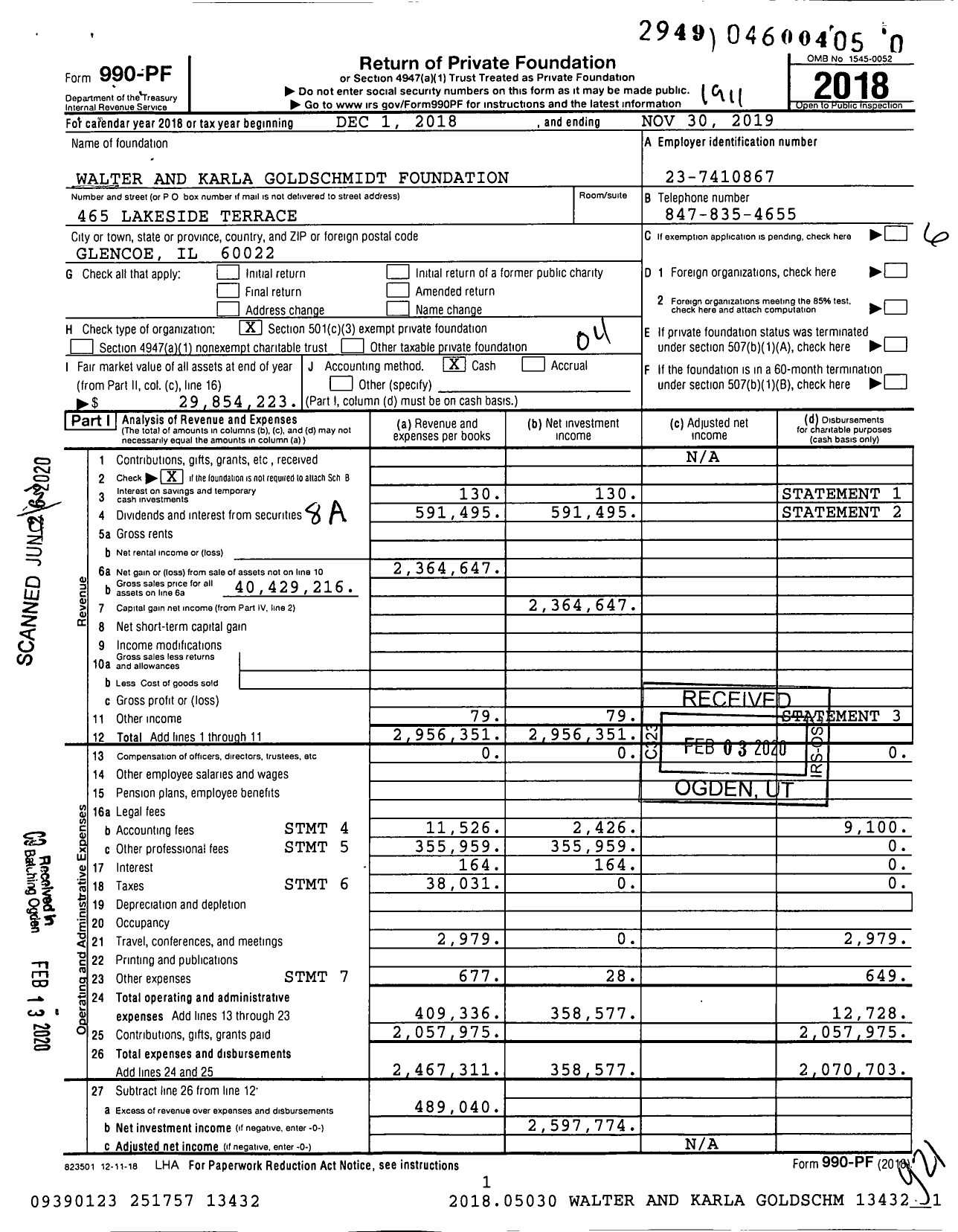 Image of first page of 2018 Form 990PR for Walter and Karla Goldschmidt Foundation