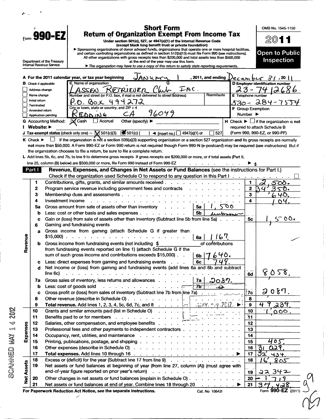 Image of first page of 2011 Form 990EZ for Lassen Retriever Club