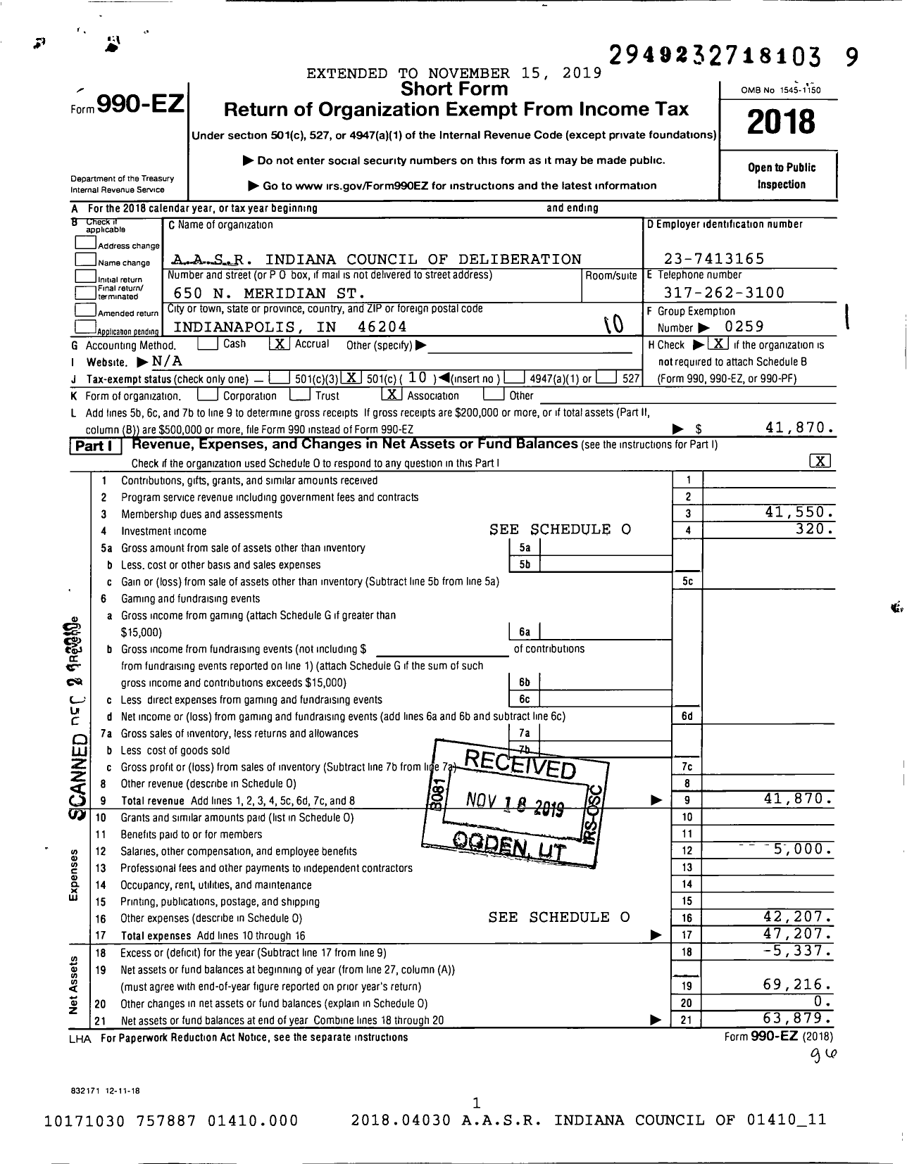 Image of first page of 2018 Form 990EO for Scottish Rite, NMJ - Council of Deliberation