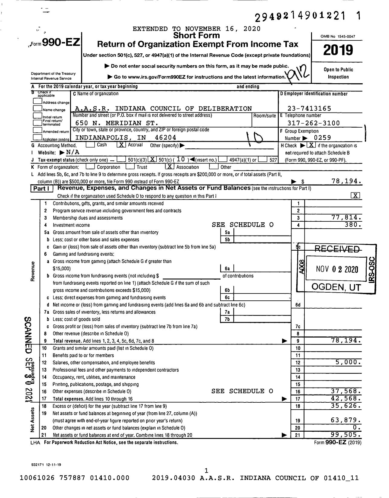 Image of first page of 2019 Form 990EO for Scottish Rite, NMJ - Council of Deliberation